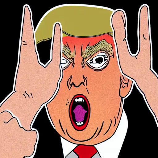 Image similar to donald trump pointing to someone, hyper detailed, in the style of junji ito and and junji ito and junji ito, selfie