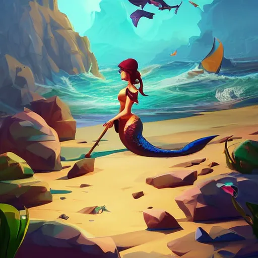 Image similar to painting mermaid treasure on sea of thieves game avatar hero smooth face median photoshop filter cutout vector, behance hd by jesper ejsing, by rhads, makoto shinkai and lois van baarle, ilya kuvshinov, rossdraws global illumination