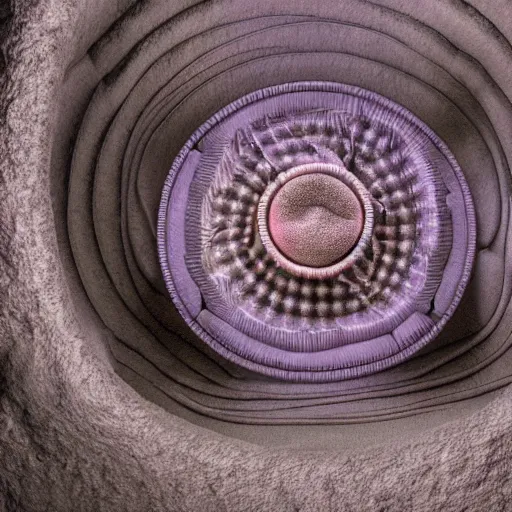 Image similar to tunneling electron microscope sculpture of an alien eukaryote. false color. museum display. mit technology review. nature journal. guggenheim modern art exhibit. nobel prize winning. ultra detailed 8 k tif