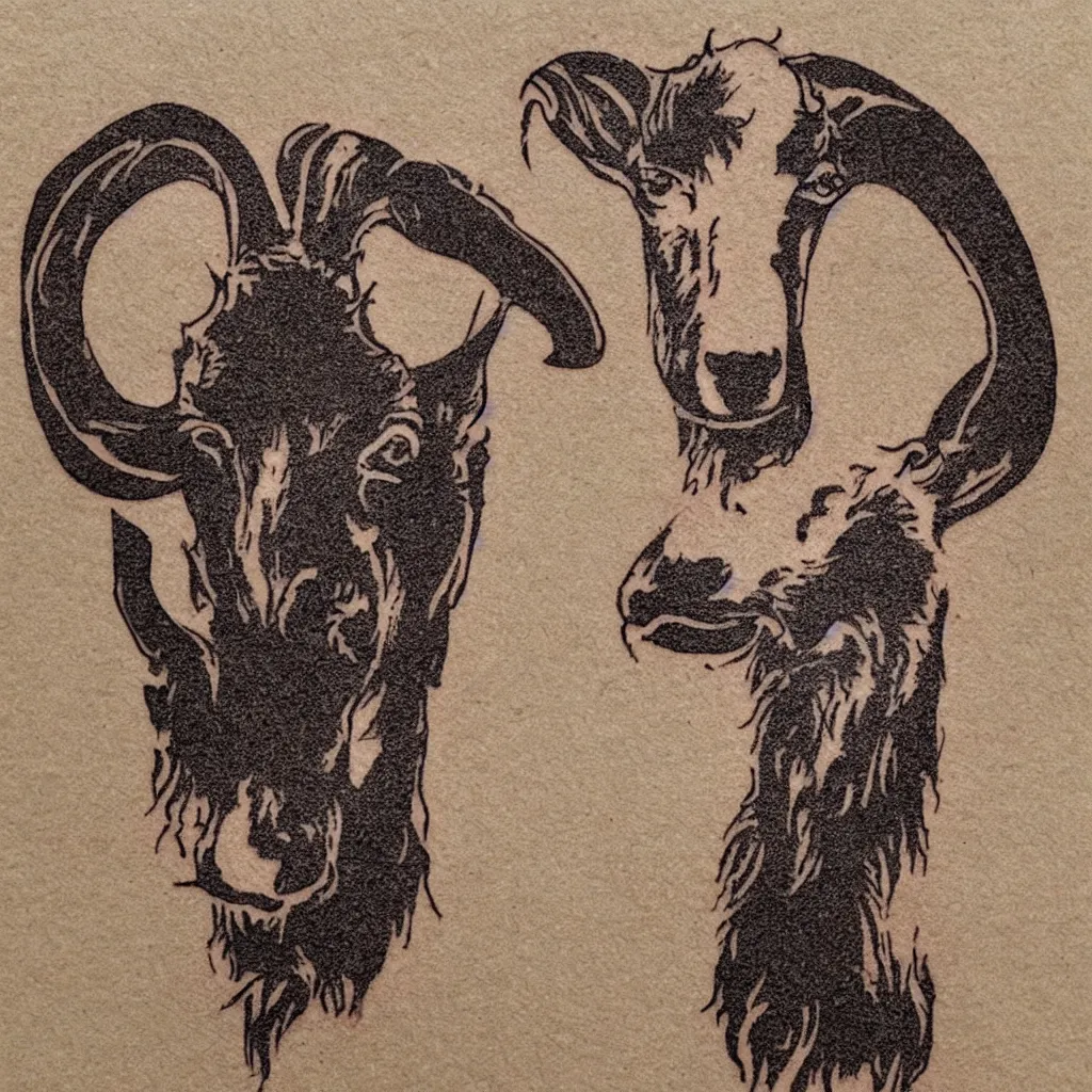 Image similar to A tatoo stencil of a goat biting a cinnamon churro