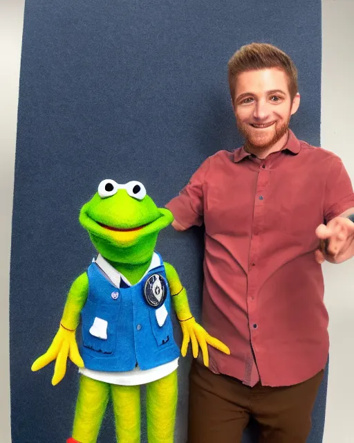 Image similar to adin ross as a muppet. highly detailed felt. hyper real photo. 4 k.