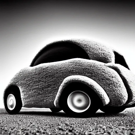 Image similar to car in bread, photograph, 4 k black and white photograph