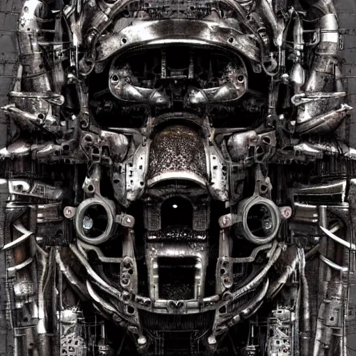 Prompt: God of machines, by Ben Nicholas, mechanical, highly detailed, cybernetic, dark, rusted, grimy, silver, digital art