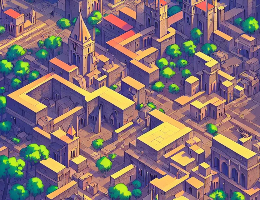 Image similar to isometric view of a medieval city, by nashimanga, anime illustration, anime key visual, beautiful anime - style digital painting by wlop, amazing wallpaper