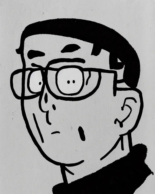 Prompt: Hank Hill drawn by Tove Jansson, cross hatching, black-and-white