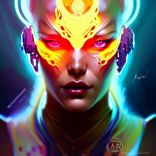 Prompt: cyborg, female, fantasy, flaming hair, portrait, highly detailed, digital painting, beautiful eyes, symmetry, concept art, sharp focus, illustration, art by artgerm and greg rutkowski and magali villeneuve and ilya kuvshinov! : : alphonse mucha : : - 0. 2