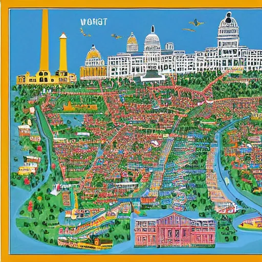 Image similar to highly detailed map of Washington D.c., intricate, hyperdetailed, in the style of busytown