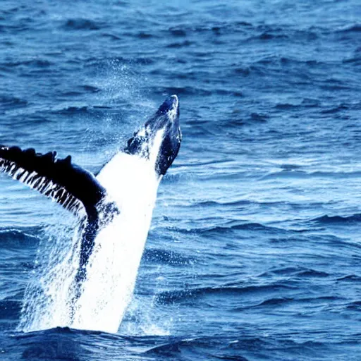 Prompt: quetzal bird flying above a whale swiming in the ocean