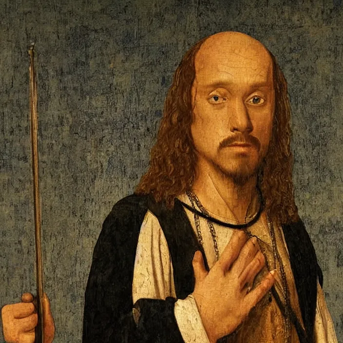 Prompt: hurley from tv show lost, early netherlandish painting