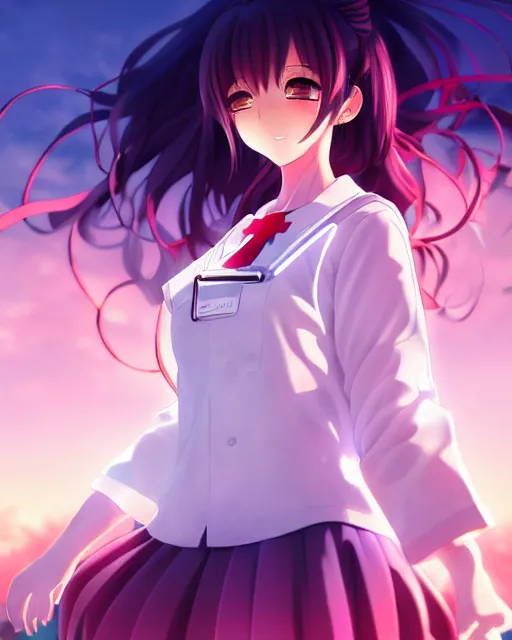 Image similar to anime style, vivid, expressive, full body, 4 k, painting, a cute magical girl with a long wavy black hair wearing a nurse outfit, stunning, realistic light and shadow effects, centered, simple background, studio ghibly makoto shinkai yuji yamaguchi