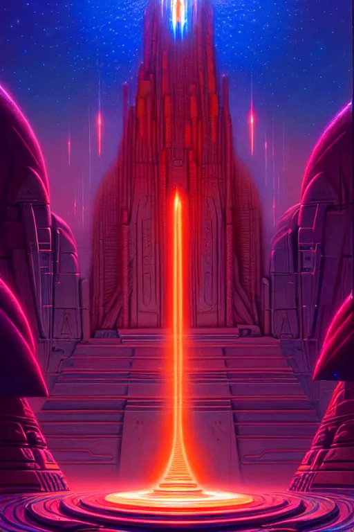 Prompt: an epic hyperspace light technology temple with female glowing silhouette, tim hildebrandt, wayne barlowe, bruce pennington, donato giancola, trending on artstation, cinematic composition, beautiful lighting, hyper detailed, 8 k, oil on canvas