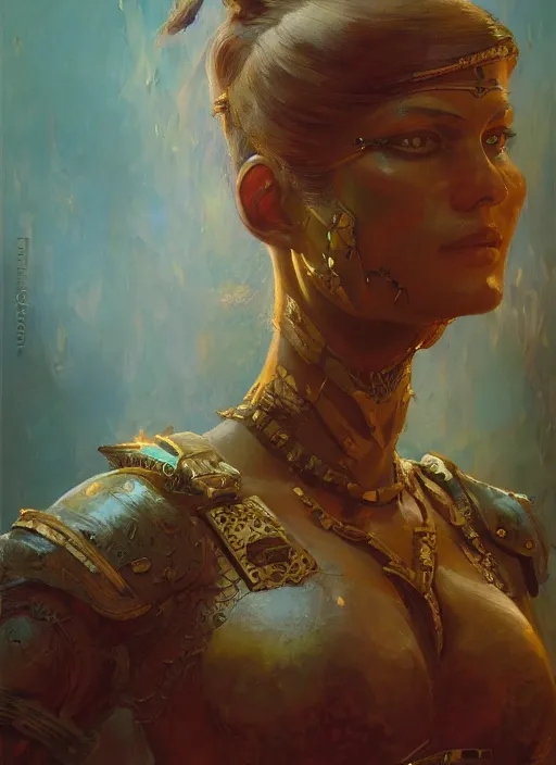 Image similar to Oil painting of a female human warrior, portrait, D&D, Magic The Gathering, by Craig Mullins, Nekro, Victo Ngai, centered, symmetrical, 8k, sharp focus