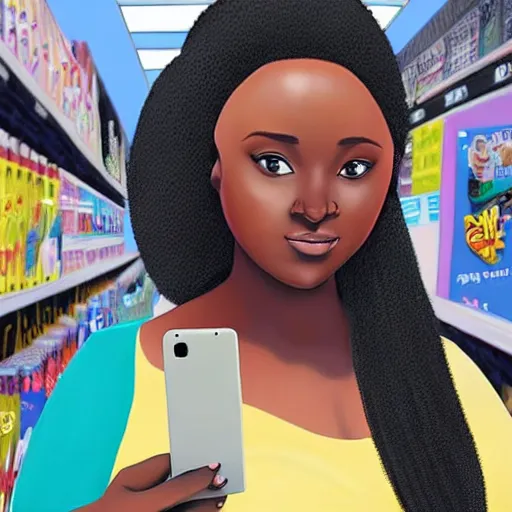 Prompt: stunning, coherent, beautiful painting, still of black bbw woman in wal-mart taking a selfie, a man is following her, 3d, in the style of pixar, comic book style, 3d, highly detailed, highly detailed, sharp focus, bokeh, depth of field, 16k resolution, Unreal Engine 5, coherent, cinematic lighting, photorealistic, by Zhang Jingna