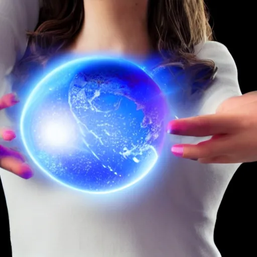 Image similar to closeup of a woman wearing a neckless with a glowing planet Saturn as the pendant, the rings are glowing around the planet, the woman's hand reaching for the pendant, in the style of Disney frozen