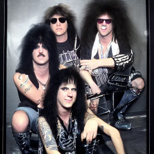 Prompt: 1 9 8 0 s hair metal band promo photo, fine detailed, photorealistic, portrait