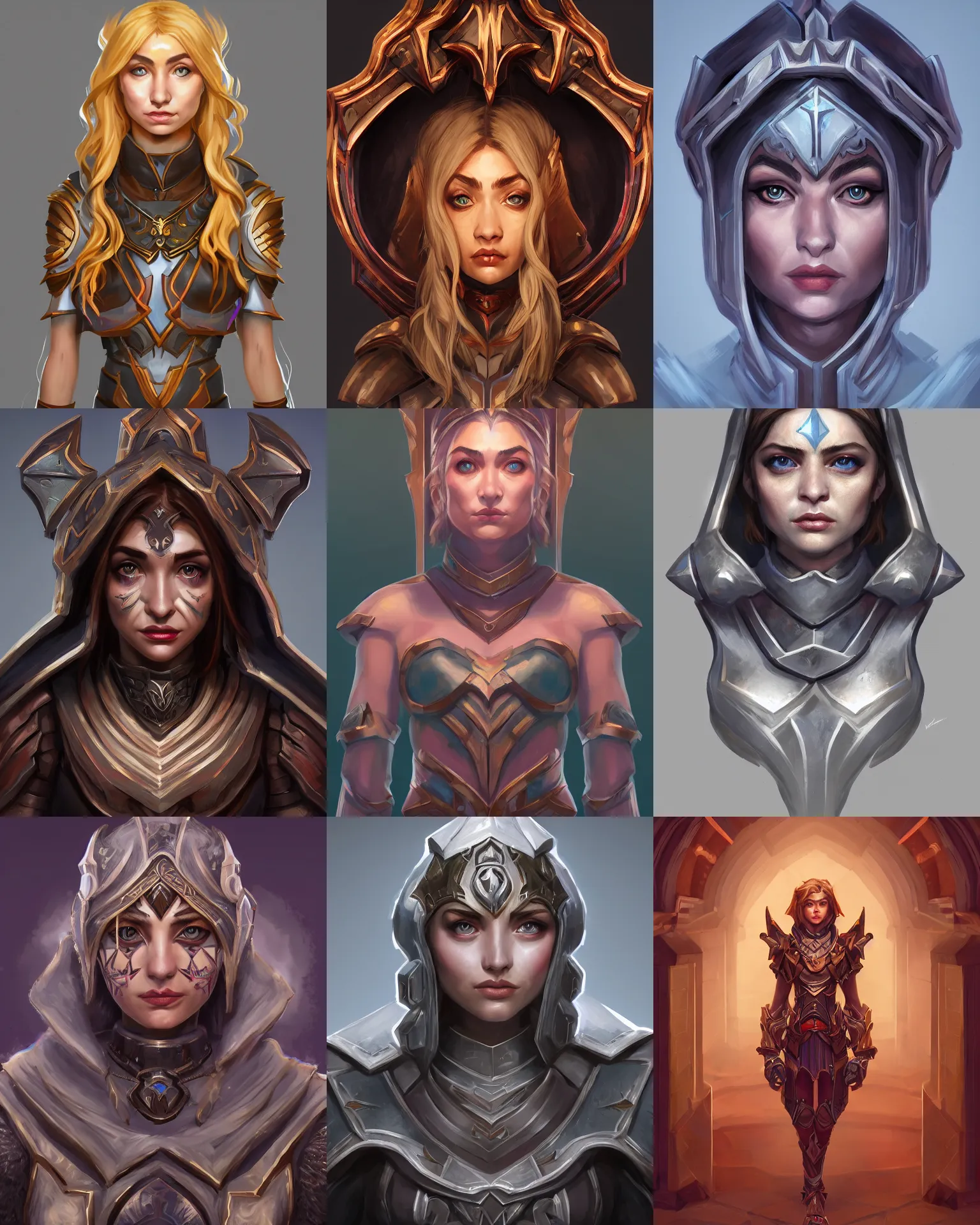 Prompt: front facing symmetrical centered painted portrait, Imogen Poots as a D&D Paladin, RPG character avatar, Arcane League of Legends concept art, global illumination lighting, trending on artstation