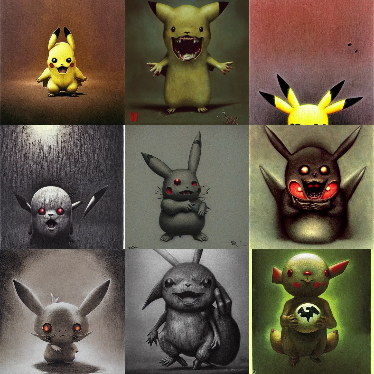 Prompt: very realistic sad screaming pikachu by beksinski by h.r.giger-C 5