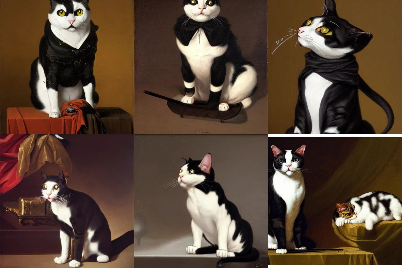 Prompt: baroque painting of a commander tuxedo cat by Jaque Louis David, hyper detailed, trending on Artstation, masterpiece