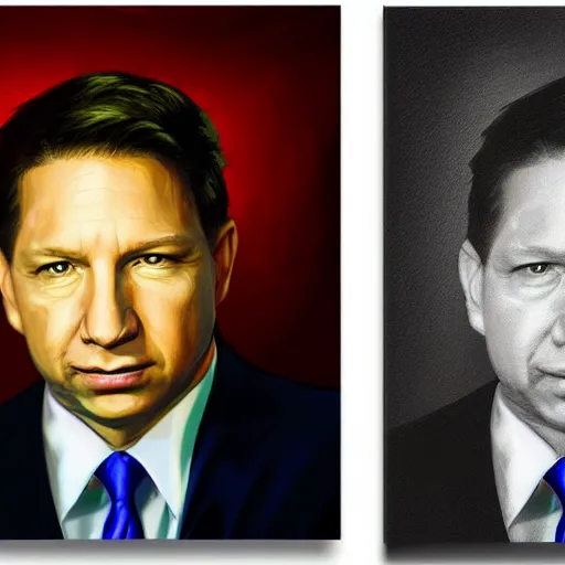 Prompt: a simple concept art portrait of a predatory ron desantis. an award winning yoshitaka amano digital art poster color painting. a masterpiece by james gurney. poster colour on canvas.