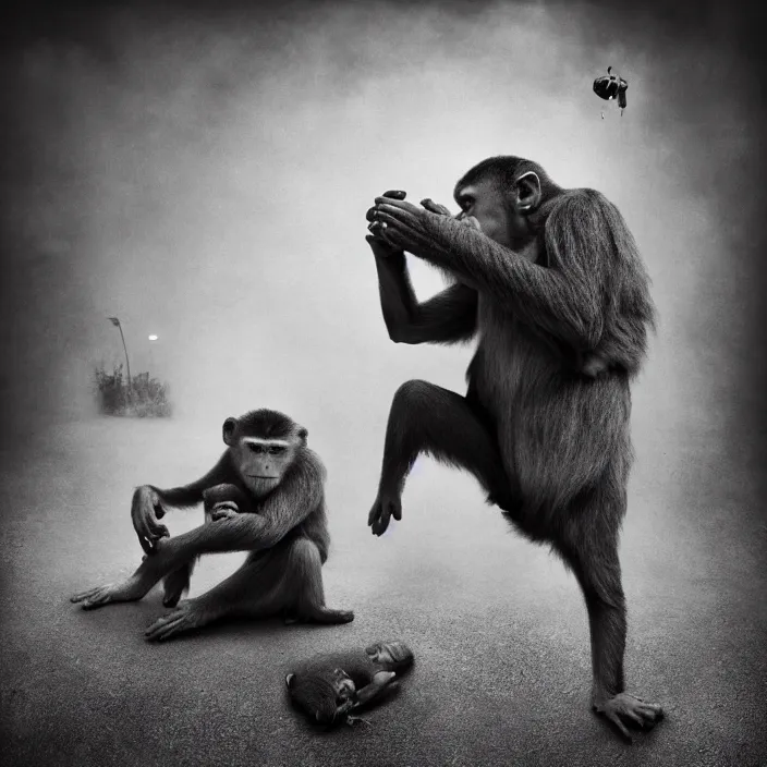 Prompt: drunken monkey by lee jeffries, erik johansson, supersampled, 8 k, beautify