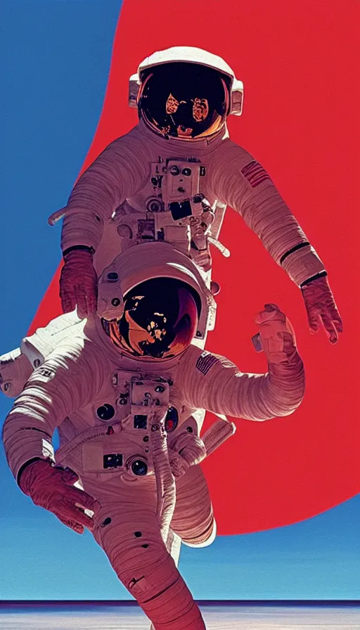 Image similar to astronaut in ocean drowning high noon red water rendered in octane by syd mead