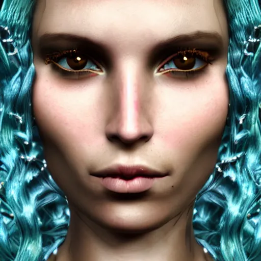 Image similar to the goddess of Spring, she resembles a mix of Grimes, Lana Del Rey, and Zoë Kravitz, in a style blend of Botticelli and Æon Flux, hyperphotorealistic, 4K, stunningly detailed, Arnold render,