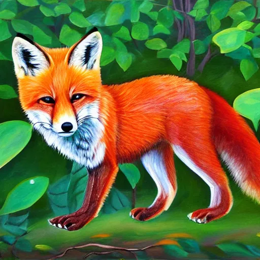 Image similar to painting of a cute red fox in the middle of a white magnolia forest