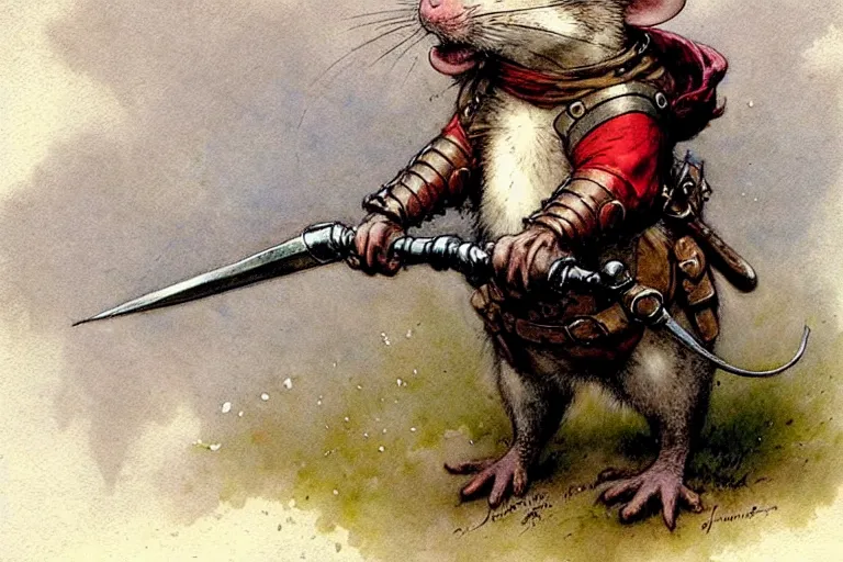 Prompt: adventurer ( ( ( ( ( medieval mouse in armor. muted colors. ) ) ) ) ) by jean baptiste monge!!!!!!!!!!!!!!!!!!!!!!!!! chrome red