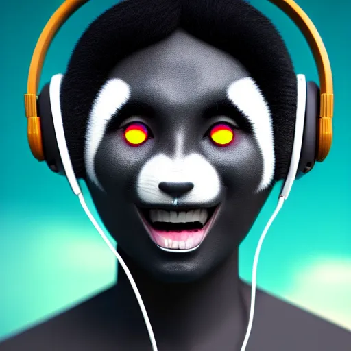 Image similar to manga panda, portrait, headphones, line art, electic eyes, intricate, hyper realistic detail, octane render, 8 k, cinematic atmosphere t