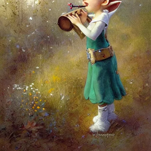 Prompt: lovely elf playing whistle in the nature by jean - baptiste monge, masterpiece