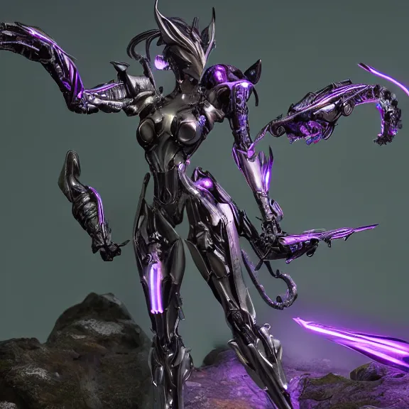 Image similar to extremely detailed front shot of a giant 1000 meter tall beautiful stunning saryn prime female warframe goddess, that's an anthropomorphic hot robot mecha female dragon, silver sharp streamlined armor, detailed head, sharp claws, glowing Purple LED eyes, sitting cutely in the background, rump on top of a mountain below her, a tiny forest with a village in the foreground, in front of her, fog rolling in, dragon art, warframe fanart, Destiny fanart, micro art, macro art, giantess art, fantasy, goddess art, furry art, furaffinity, high quality 3D realistic, DeviantArt, artstation, Eka's Portal, HD, depth of field