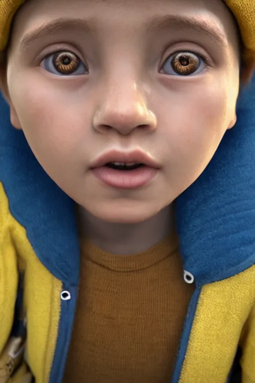 Image similar to hyperrealistic little boy close - up portrait, the portrait is decorated with art deco patterns, hyperrealistic, volumetric lighting, ultra detailed, elegant, octane render, blue and gold, 8 k, trending on artstation, unreal engine