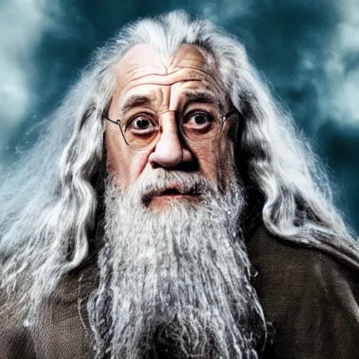 Image similar to danny devito starring as gandalf the white in the 2 0 2 4 lord of the rings movie, full body, hyper realistic, high quality, wide angle, always sunny in philadelphia