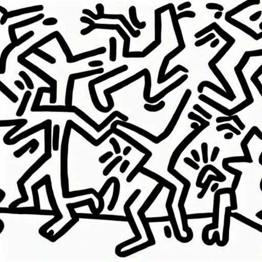 Image similar to pop art stick figures, in style by keith haring