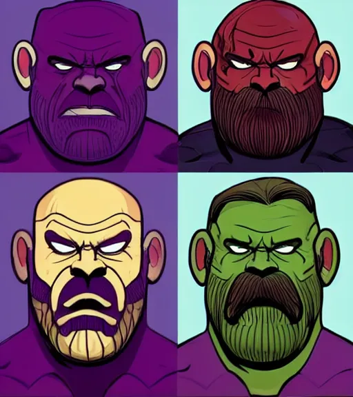 Prompt: screaming thanos, angry, red thanos with mustache