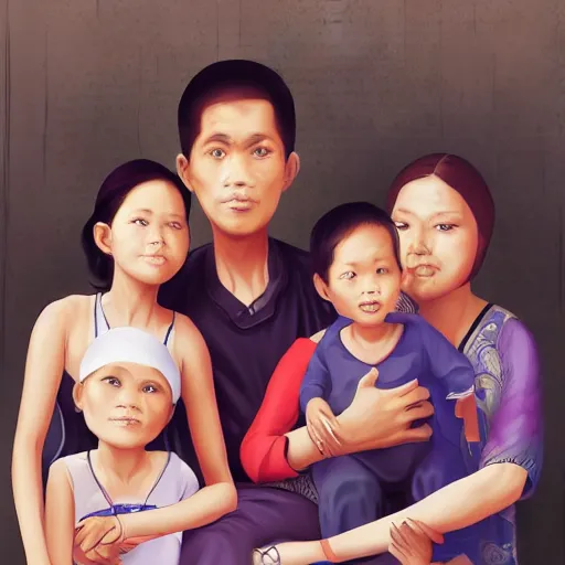 Prompt: an indonesian family portrait, drawing course, artstation, high resolution, 4 k hd