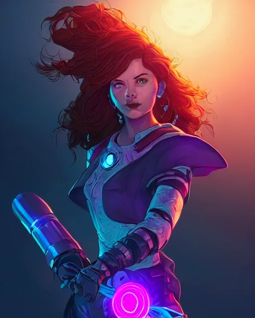 Image similar to A witch wielding a futuristic power staff, digital apex legends illustration portrait, gorgeous lighting, wide angle action dynamic portrait, perspective shot, art by Nick Sullo, Pink and blue palette, high contrast,