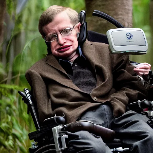 Image similar to stephen hawking in the predator ( 2 0 1 8 ), movie, cinematic,