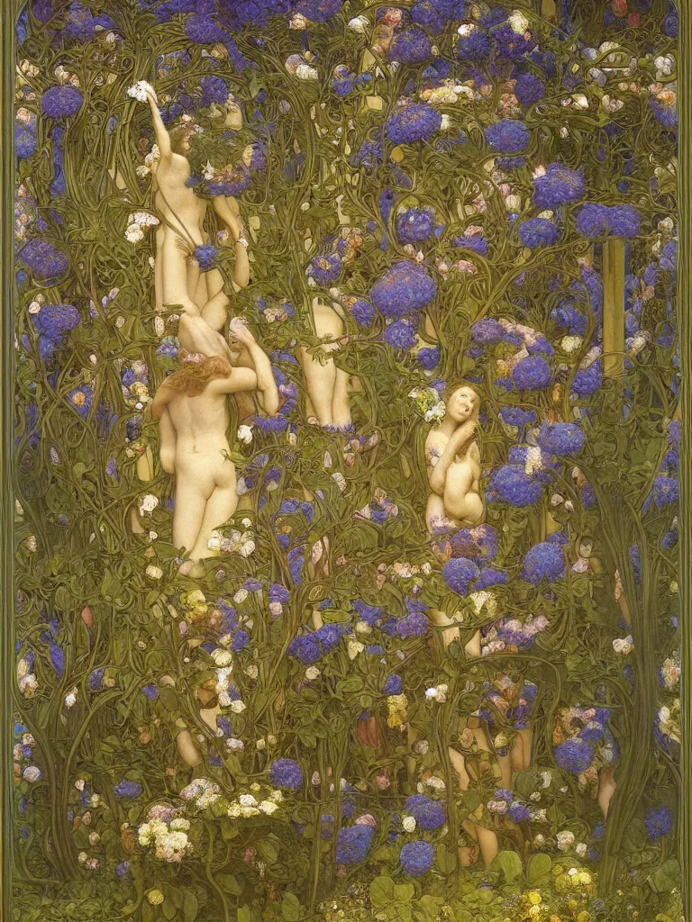 Prompt: the grand temple of flowers, by elihu vedder and thomas seddon, pre raphaelite, art nouveau, fantasy architecture, flowers