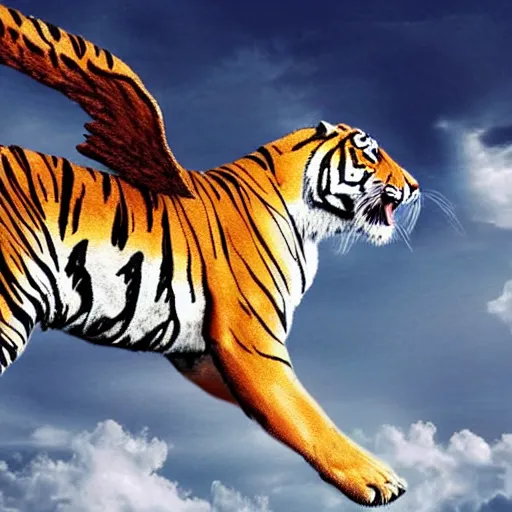 Image similar to A tiger with pegasus wings, 4k, ultra realistic, detailed