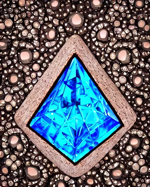 Image similar to beautiful photograph of a diamond filled with intricate cork carvings and copper veins, blue translucent resin, bioluminescent, ultra realistic, ultra detailed, masterpiece, 8 k octane render, ambient diffusion, subsurface scattering, trending on artstation, cgstudio