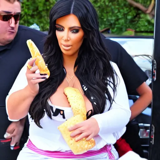 Prompt: a candid paparazzi photo of an extremely obese Kim Kardashian eating a double whopper, award winning