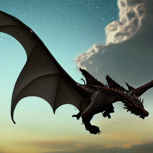 Image similar to 8k photo of a dragon flying with Jupiter in background