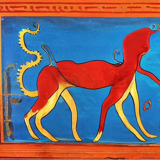 Prompt: greek vase painting depicting a dog squid hybrid monster.