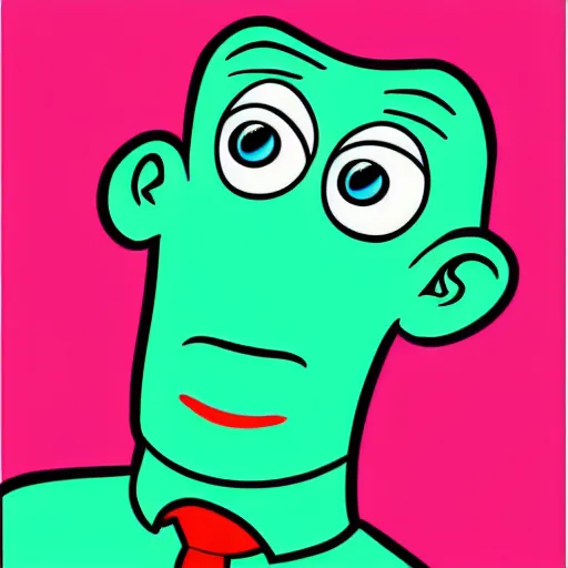 Image similar to cartoon pop art style, strong chin, handsome squidward portrait, vivid colors