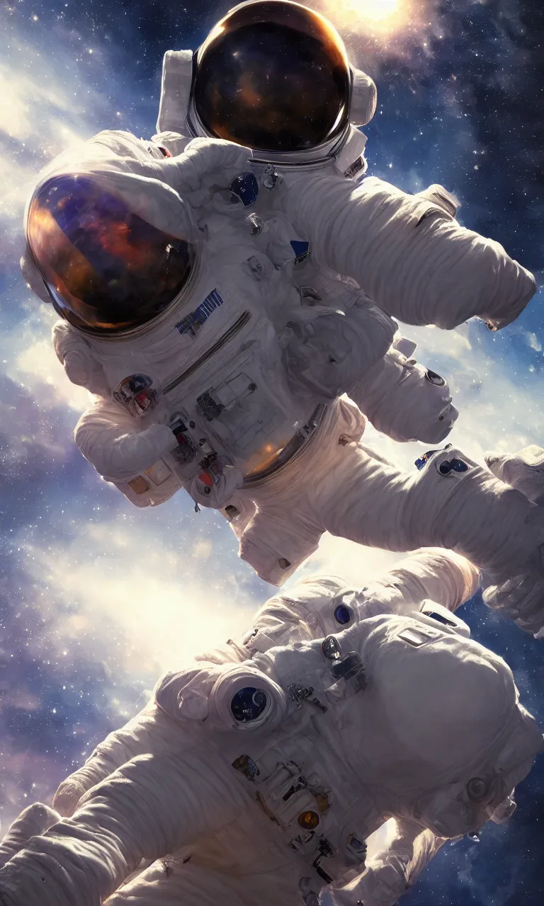 Prompt: Astronaut in space, closeup, trending on artstation, 30mm, by Noah Bradley