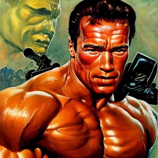 Image similar to portrait of hero arnold schwarzenegger by frank frazetta