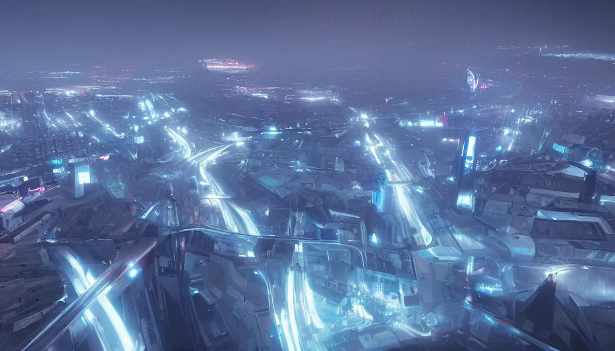 Prompt: futuristic liege, belgium, roads view, volumetric blue light, hyperdetailed, artstation, cgsociety, 8 k