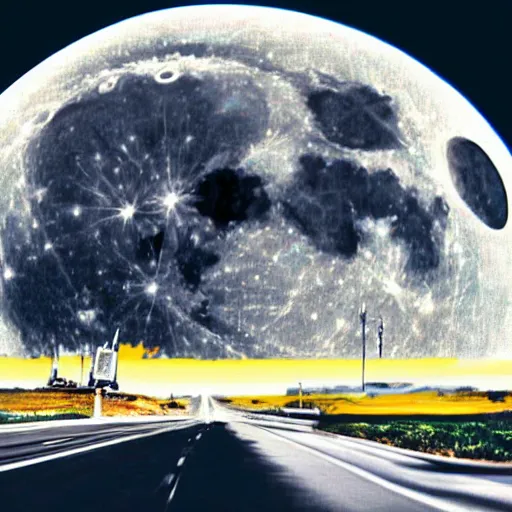 Image similar to driving at a highway from earth to the moon