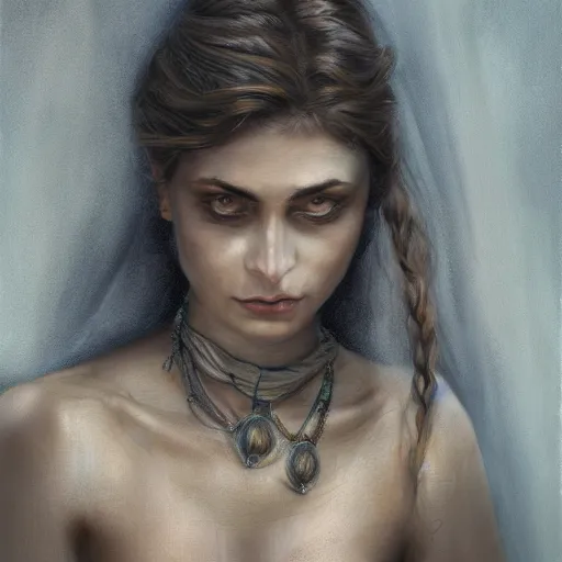 Image similar to Semitic beauty of the beautiful face frail mortal woman, dynamic lighting, cinematic, establishing shot, extremely high detail, shining, photo realistic, cinematic lighting, intricate line drawings, 8k resolution, oil painting on canvas